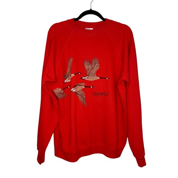Vintage Fly Wild Canadian Goose Sweatshirt Red Hanes Men’s Large 80s Crewneck - Picture 1 of 5